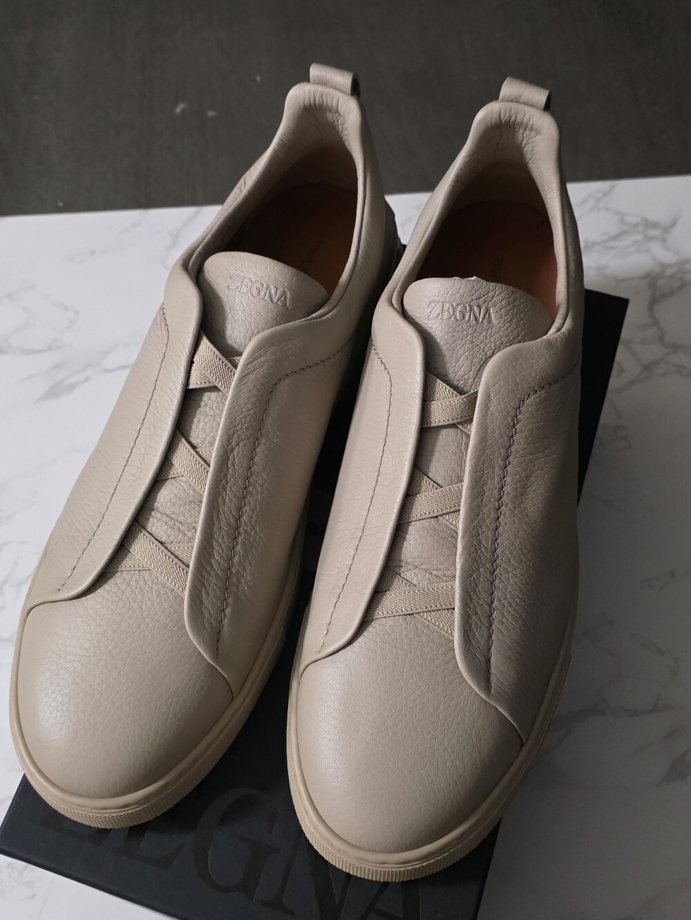 ZEGNA 1100$ Triple Stitch Sneakers - Sli Low-top, Beige  Leather Sz 14 box damag